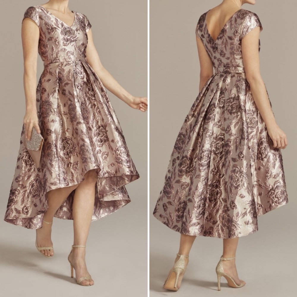 David's Bridal Rose Gold Floral High-Low Dress